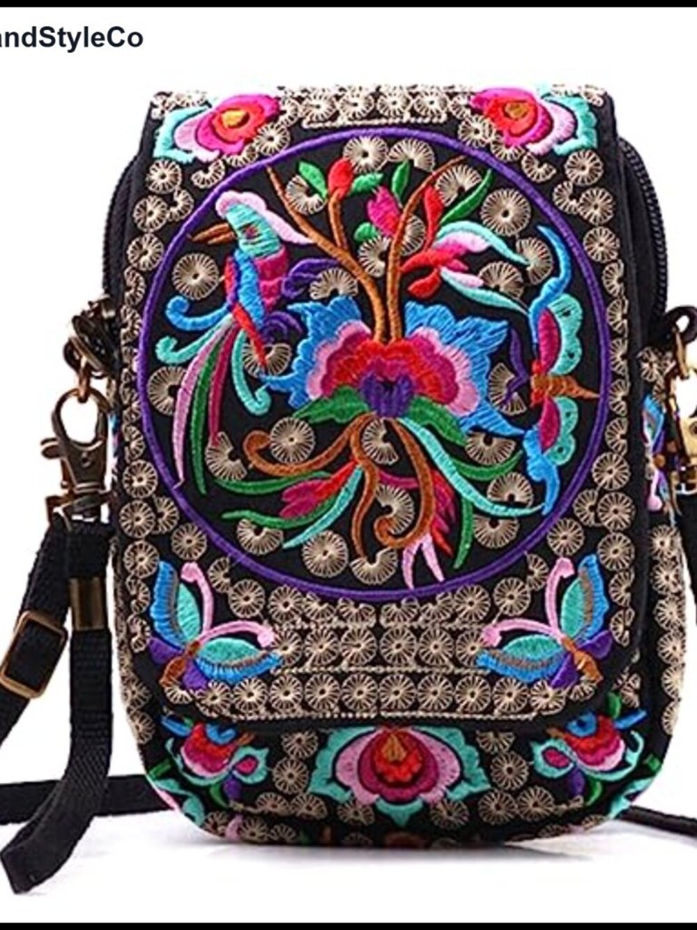 Embroidered Canvas Crossbody Bag for Women Handmade Cellphone Purse